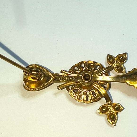 Vintage 1950's CORO Guilloche Rose Enamel Pin & Screw Back Earrings 13 - Picture 4 of 8